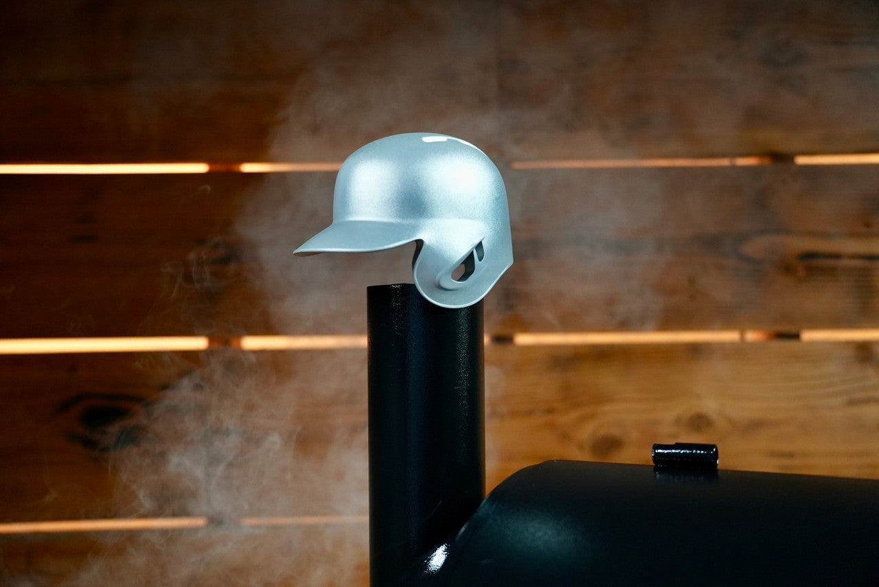 Baseball Batting Helmet BBQ Smoke Stack Chimney Cap - Silver.