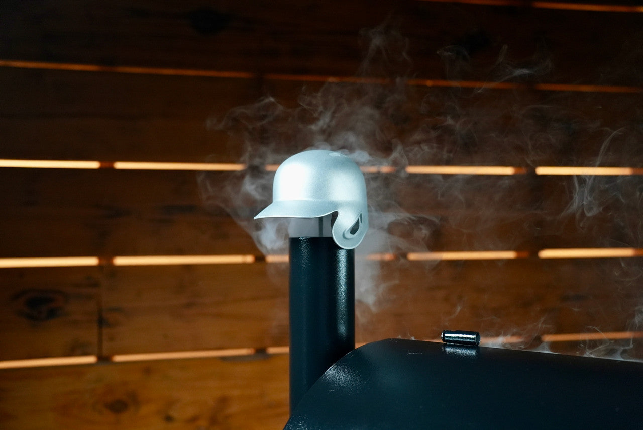 Baseball Batting Helmet BBQ Smoke Stack Chimney Cap - Silver.
