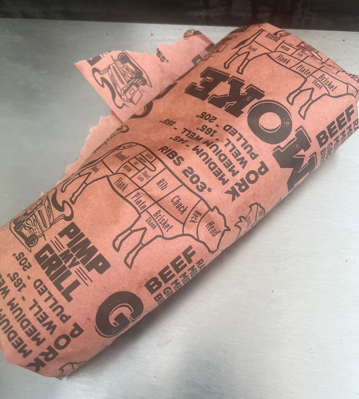 Pink Butcher Paper w/Temps & Butcher Maps 18in x 175ft.